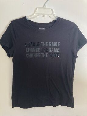 Athleta Black Tee with Glossy 'Change The Game' Graphic